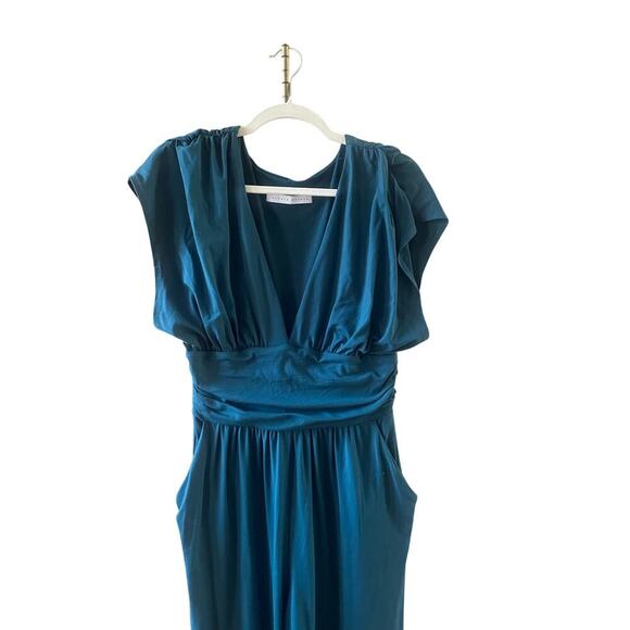 Susana Monaco Dark Teal Peacock Plunge V Neck Pantsuit Jumpsuit XL - Picture 9 of 11